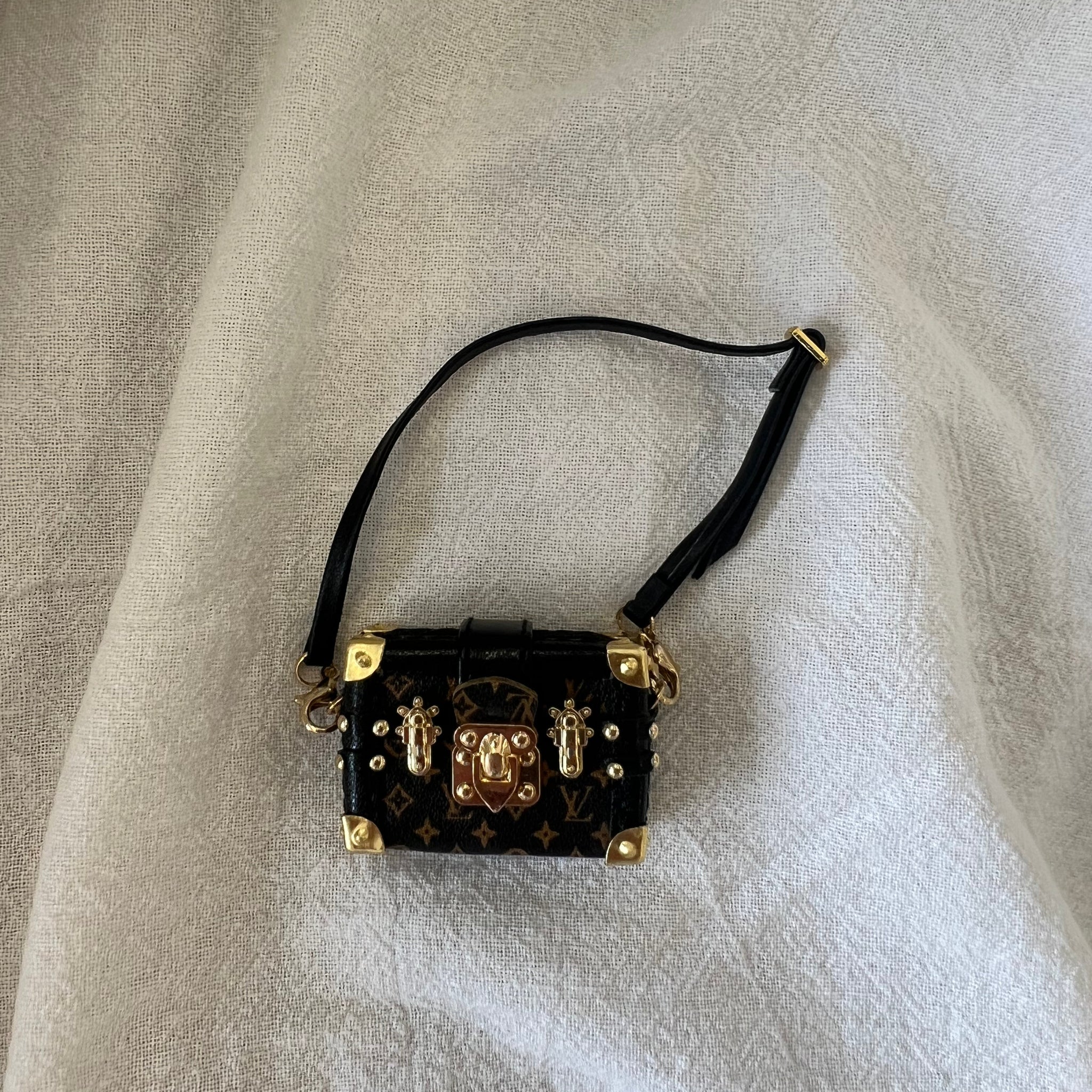 Labubu Mini L.V. Inspired Trunk Crossbody Bag - Dark Monogram with Gold Hardware