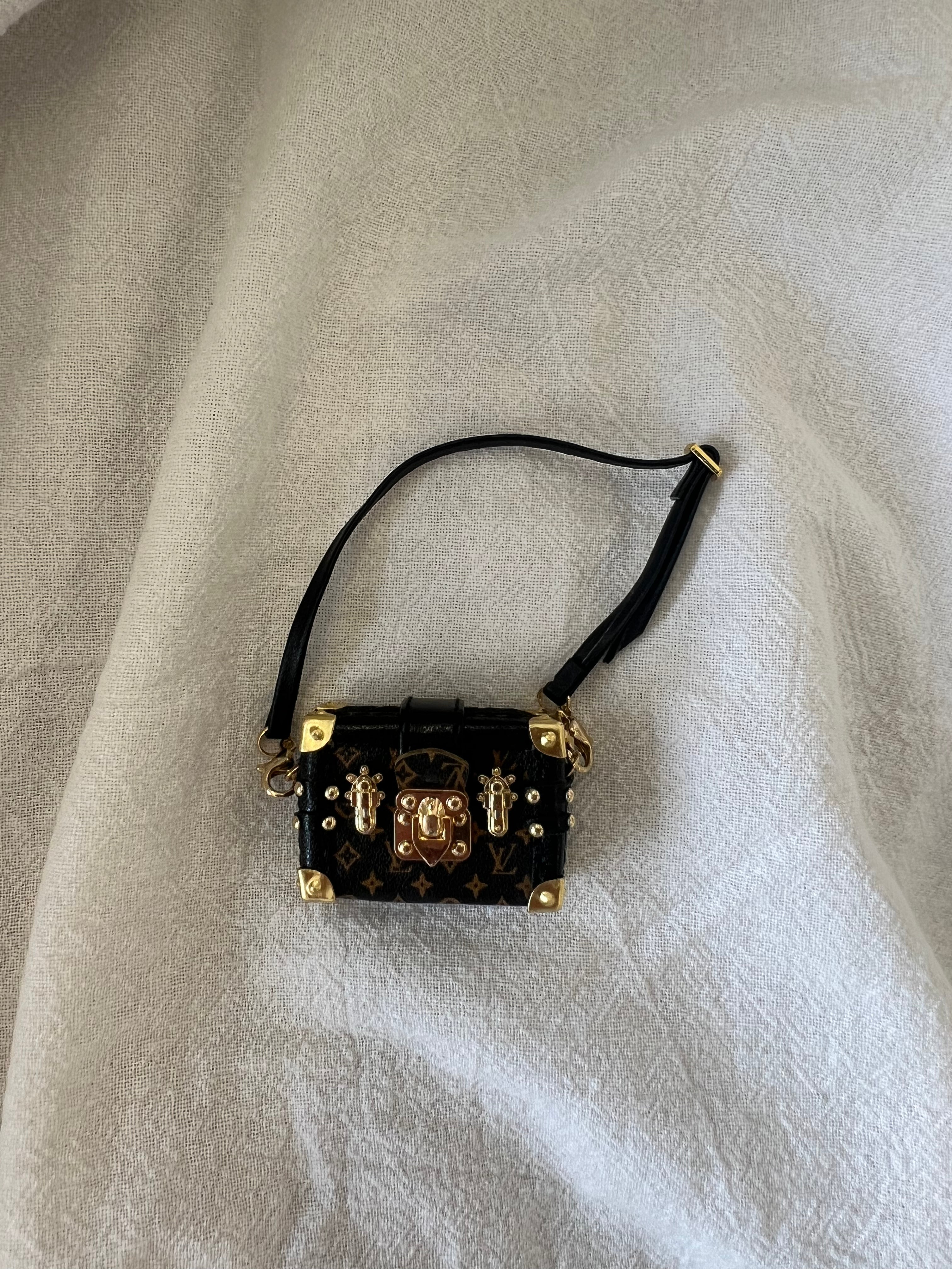 Labubu Mini L.V. Inspired Trunk Crossbody Bag - Dark Monogram with Gold Hardware