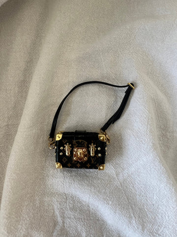 Labubu Mini L.V. Inspired Trunk Crossbody Bag - Dark Monogram with Gold Hardware