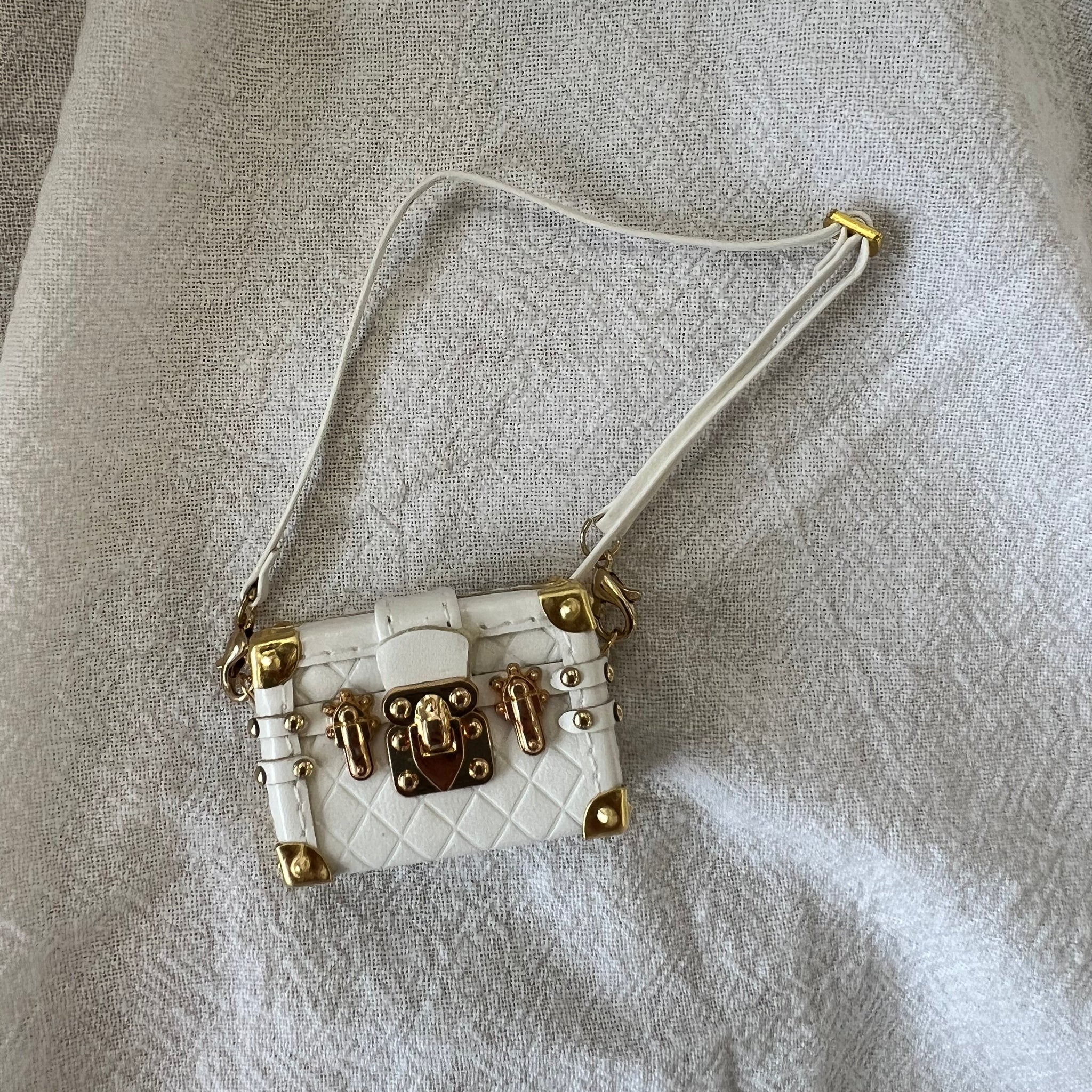 Labubu Mini Trunk Crossbody Bag - White with Gold Accents