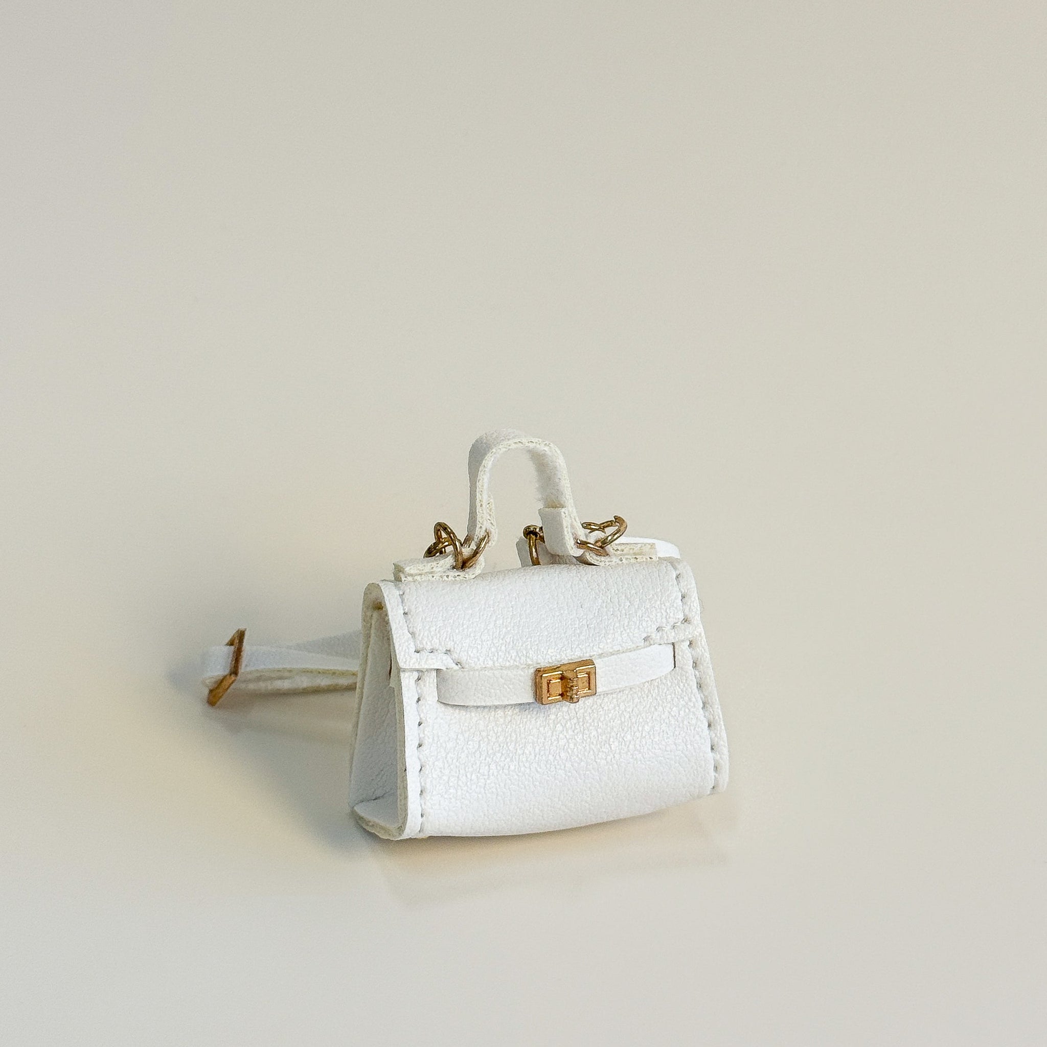 Labubu Miniature Luxury Handbag - White Leather Tote with Gold Lock