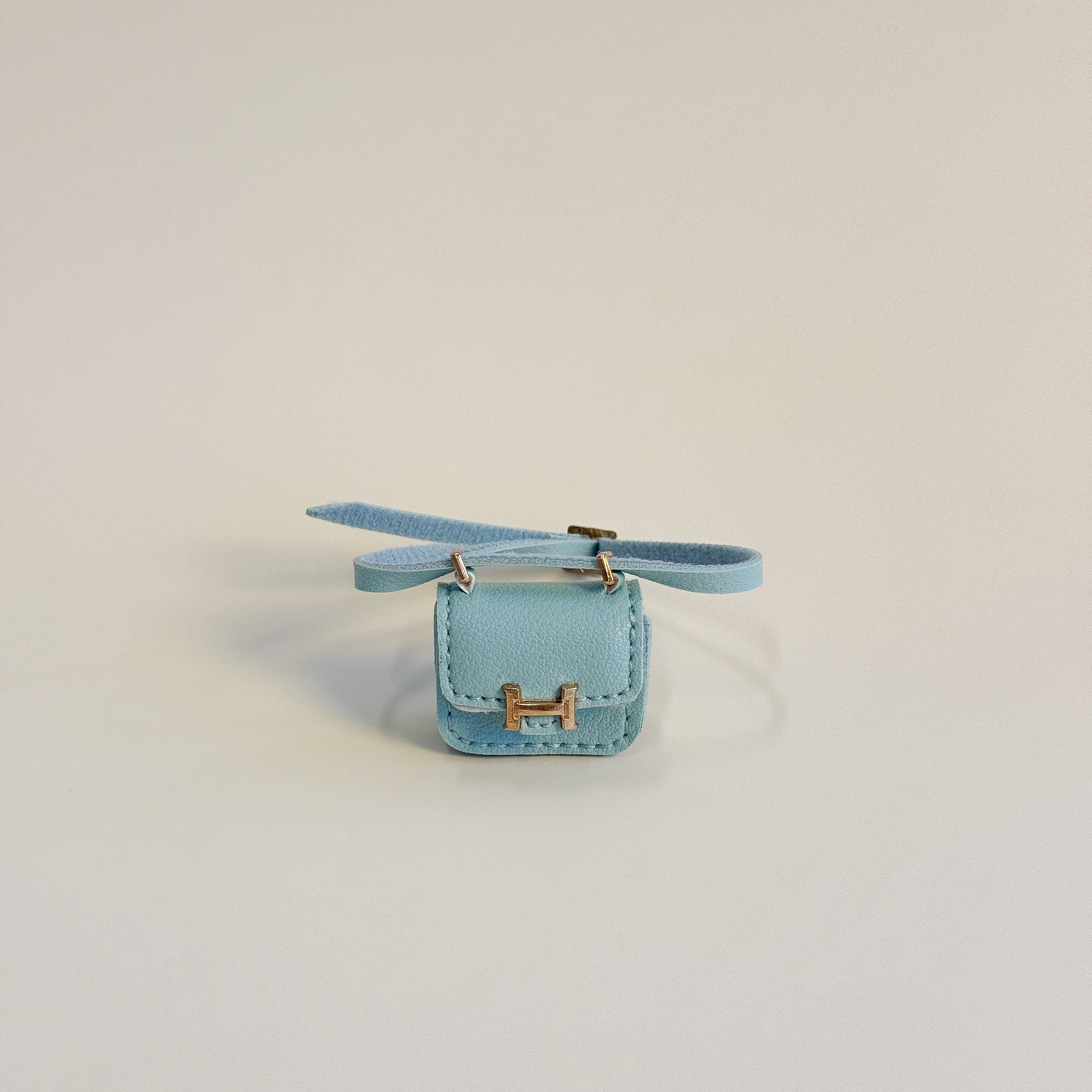 Labubu Mini Micro H Flap Crossbody - Blue with Gold Accent