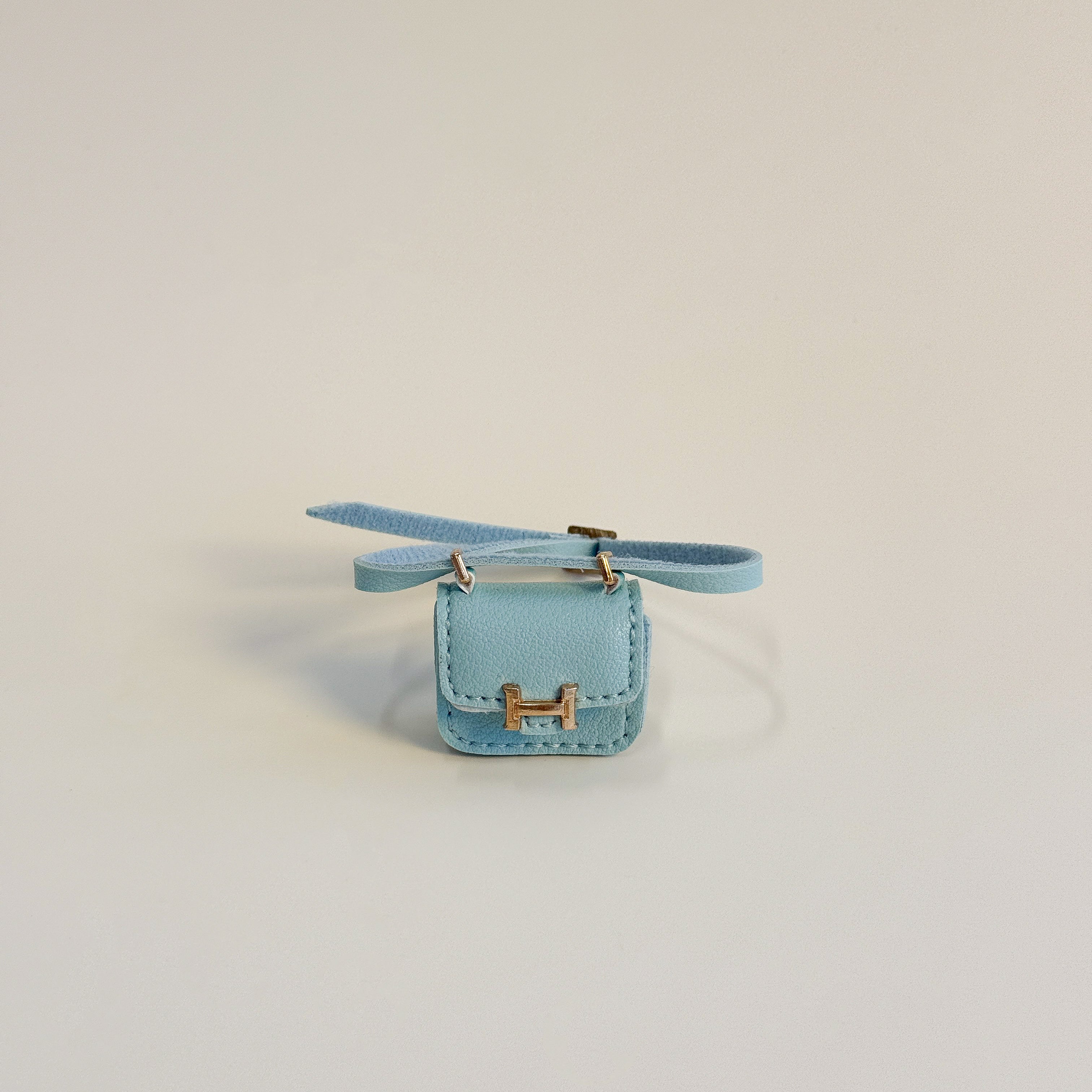 Labubu Mini Micro H Flap Crossbody - Blue with Gold Accent
