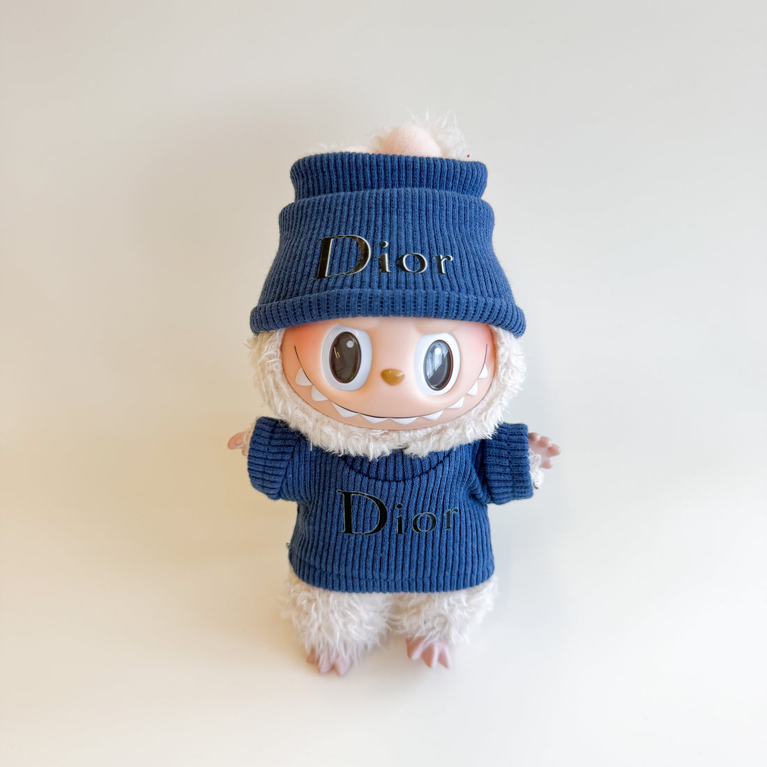 Labubu Winter Designer Set - White Ribbed Sweater & Matching Beanie