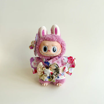 Labubu Kimono Set – Purple Floral with Fox Mask Bow