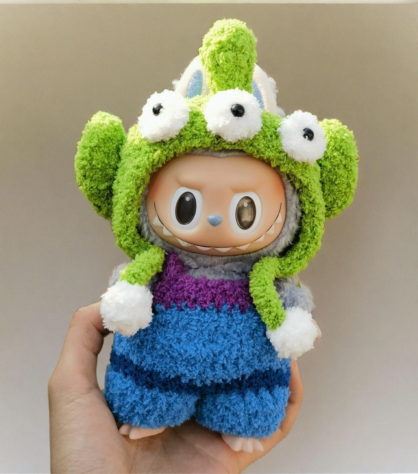 Labubu Cosmic Alien Outfit Set - Blue Overalls with Monster Hood