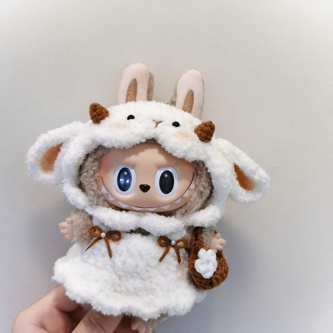 Labubu Sheep Cloak Out Fit Set - Winter White Cape with Horns