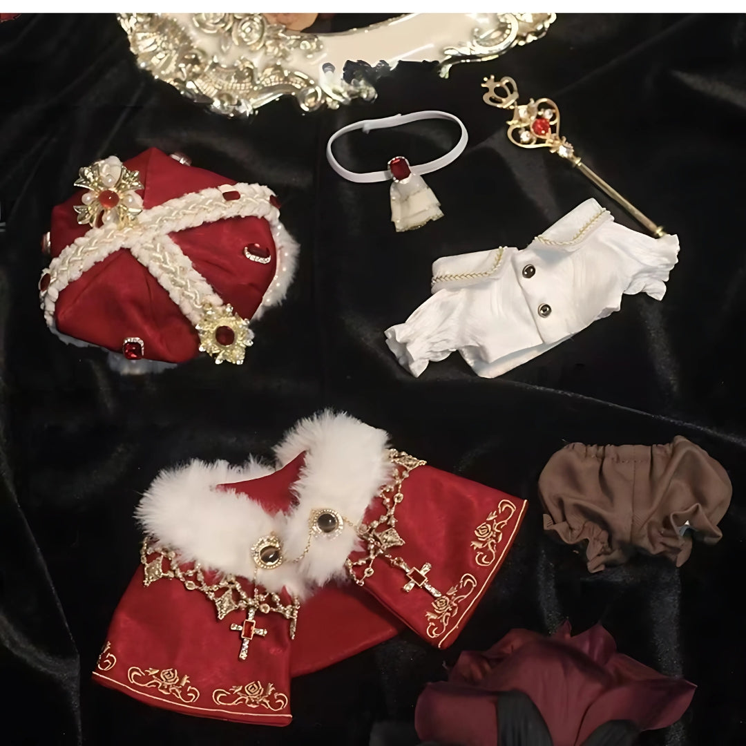 Labubu Doll Clothes King Coronation Outfit Red Royal Cape Clothes with Crown Handmade Set