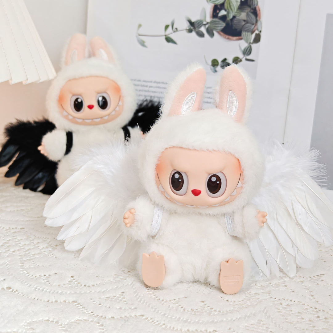 Labubu Doll Clothes White Black Angel Feather Wings