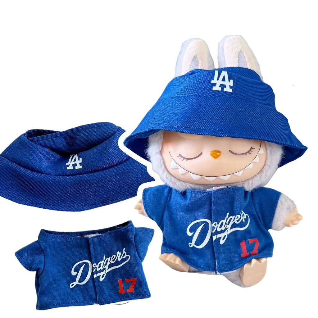 Labubu Doll Clothes LA Baseball Jersey Set with Bucket Hat Dodgers Style Sporty