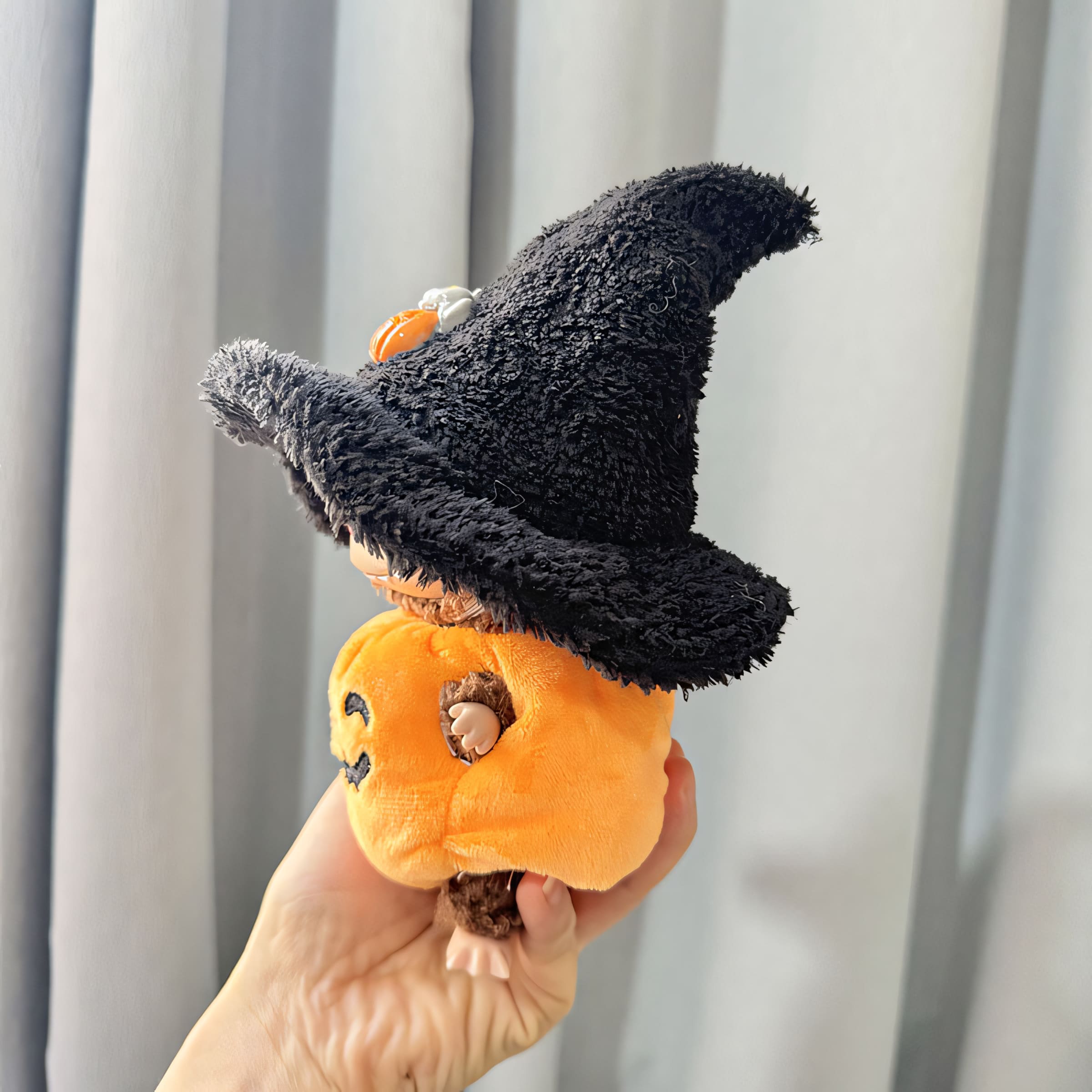 Labubu Doll Clothes Halloween Pumpkin Outfit with Witch Hat Plush Costume Set