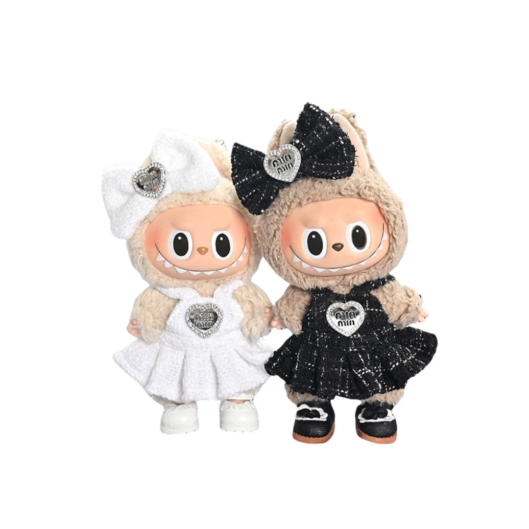 Labubu Doll Clothes Heart Bow Tweed Dress