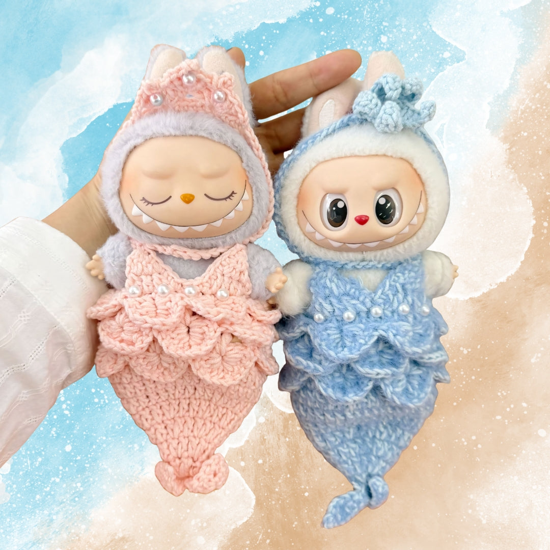 Labubu Doll Clothes Mermaid Crochet Tail Outfit with Pearl Accents Handmade