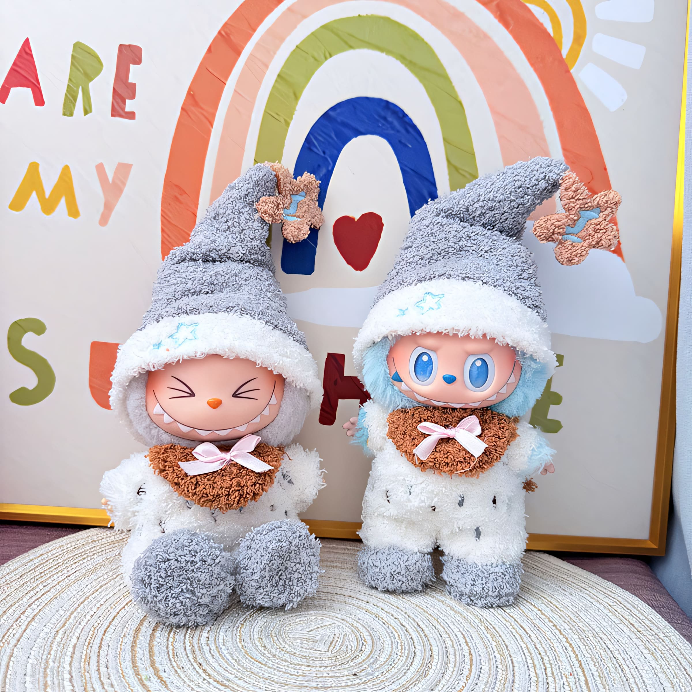 Labubu Doll Clothes Cozy Pajama Set with Star Hat and Fuzzy Jumpsuit Dreamy Winter Loungewear Style