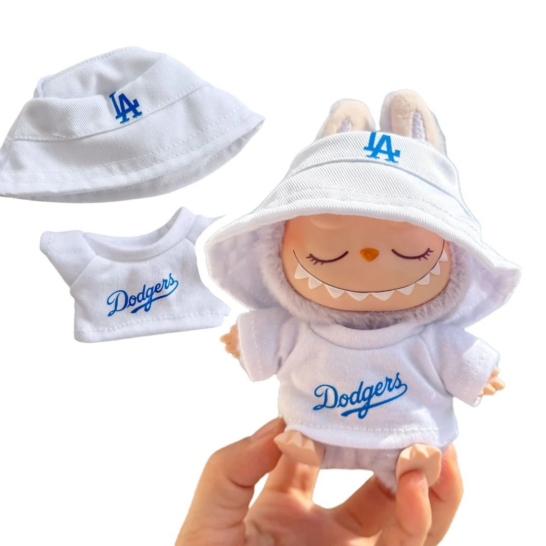 Labubu Doll Clothes LA Sportswear Set with Hoodie and Bucket Hat Dodgers Style
