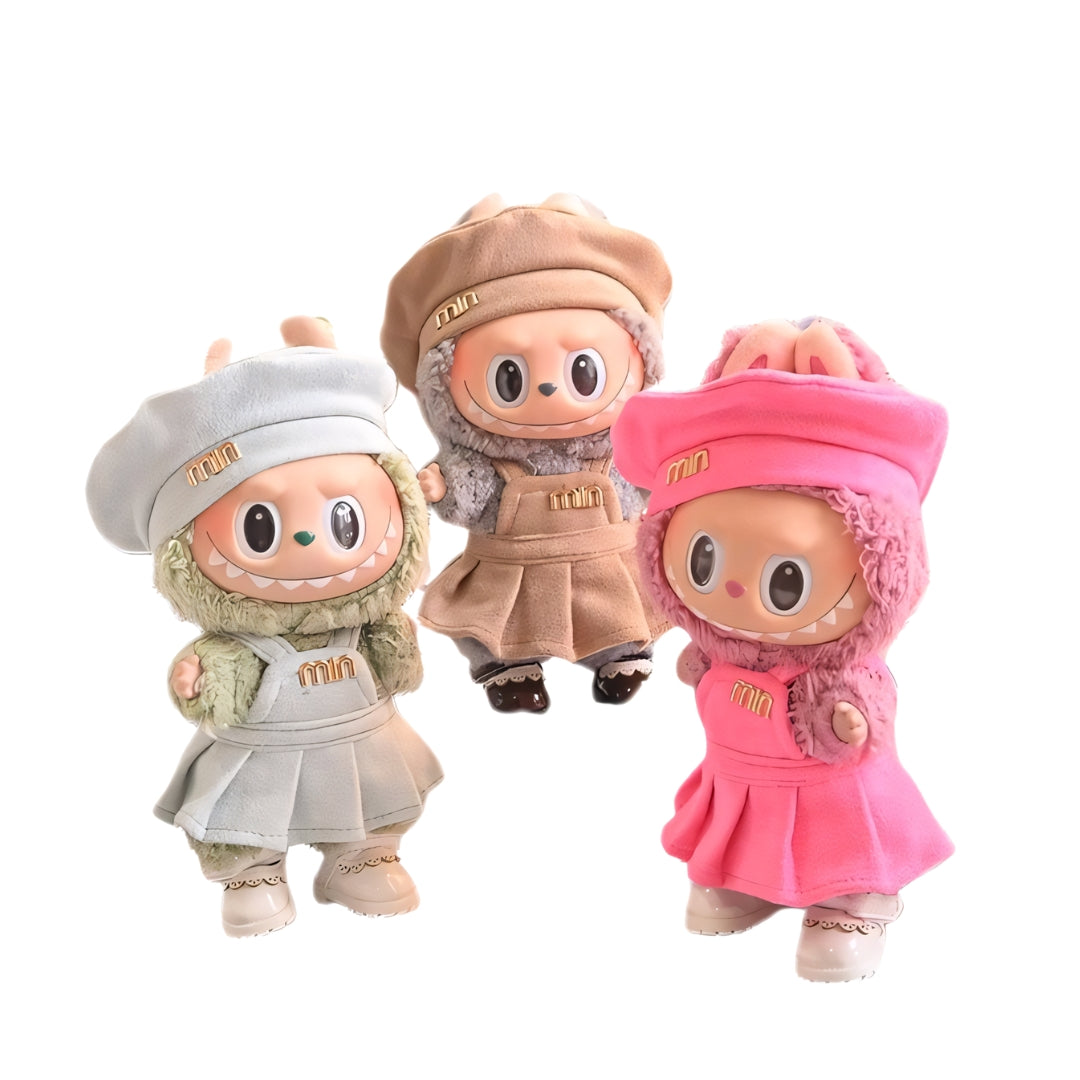 Labubu Doll Clothes French Beret Dress Set Soft Wool Style