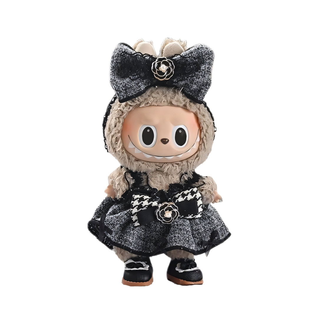 Labubu Doll Clothes Dark Gray Tweed Fashion Dress